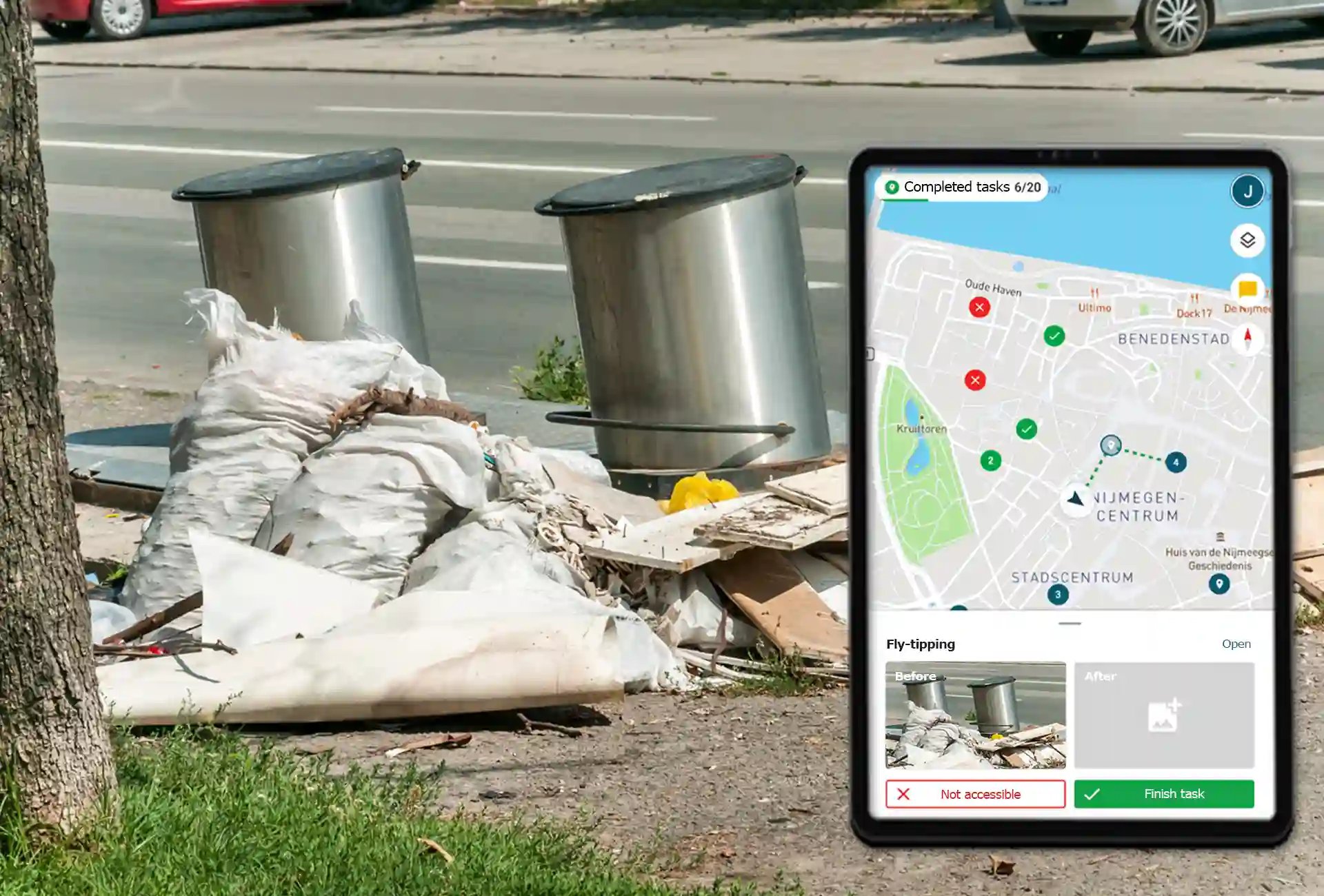 Tablet with Jewel tasks used to register fly tipping