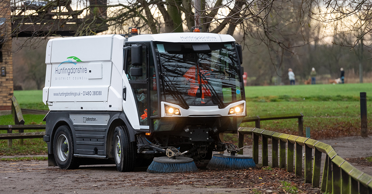 Street sweeper from Huntingdonshire District Council improving public space cleanliness with Jewel software support