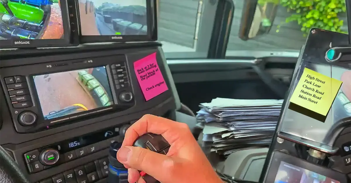 Post it notes and papers in collection vehicle